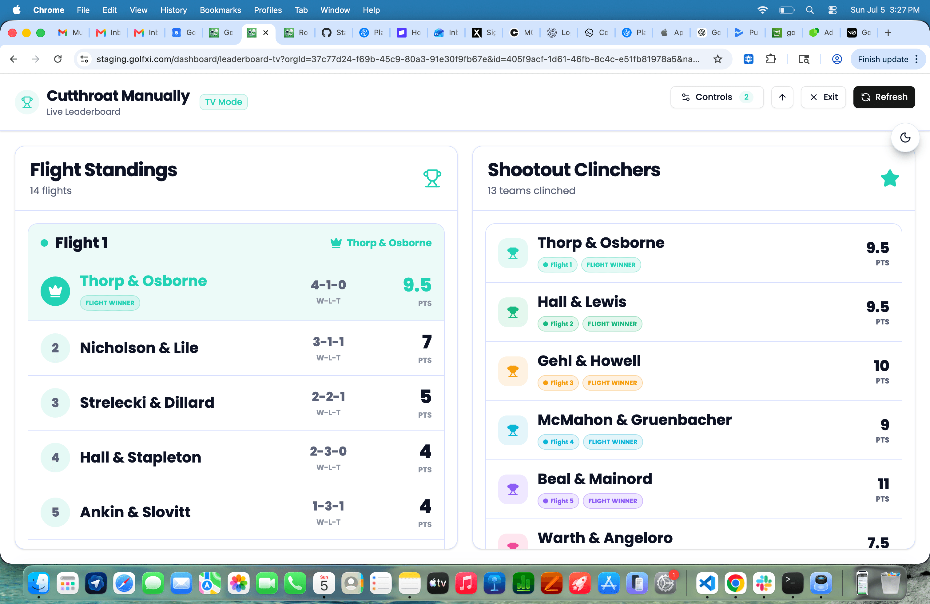 GolfXI member-guest round robin TV leaderboard screenshot in light mode